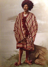 Chief Yajaira, Flor's great-grandfather, of the Apushana clan, in a traditional striped manta